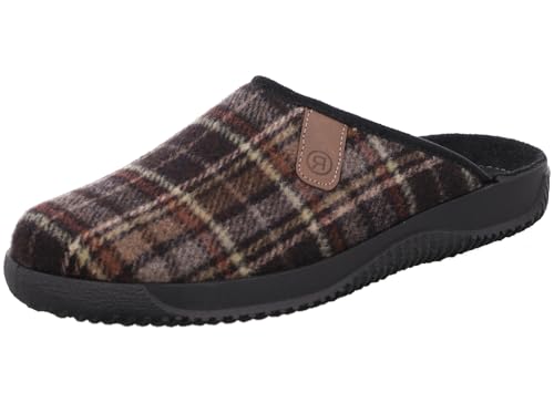 Rohde Herren Pantoffel Hausschuh Karo Muster leicht gepolstert Soltau-H 2781, Größe:41 EU, Farbe:Schwarz von Rohde