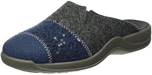 Rohde 2302 Vaasa-D Schuhe Damen Hausschuhe Pantoffeln Filz Weite G, Größe:42 EU, Farbe:Blau von Rohde
