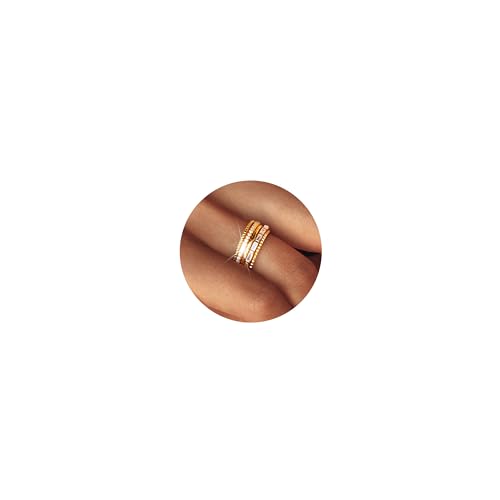 Roheafer 14K Gold gefüllt dünne stapelbare Ringe für Frauen, minimalistische nicht anlaufen kubischer Zirkoniumdioxid Band Ringe, zierlich trendige Aussage Stacking Ringe Set Größe 7 von Roheafer