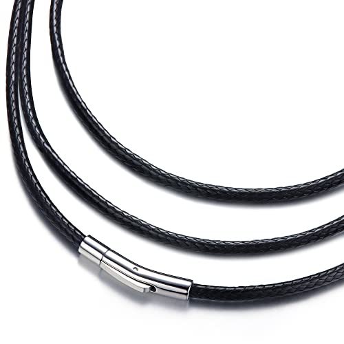 Roheafer 2MM Kette Herren Leder Halskette Herren, 41-74CM Lederkette Herren ohne Anhänger Lederhalsband Herren Lederkette Damen, Lederband Kette Lederband mit Verschluss Geschenke für Männer von Roheafer