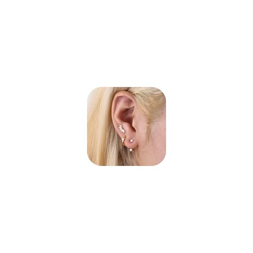 Roheafer 3 Paar Ohrringe Silber 925 für Damen Mädchen Hypoallergen14K Vergoldet Ohrstecker Silber Ohrringe Hängend Zirkonia Laub Ohrringe Set für Mehrere Piercings von Roheafer