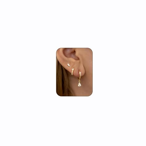 Roheafer 3 Paare Gold Ohrringe für Frauen 14k Gold überzogene Hoop Ohrringe Hypoallergene Wasser Tropfen Ohrring Sets für mehrere Piercing Gold Ohrstecker von Roheafer