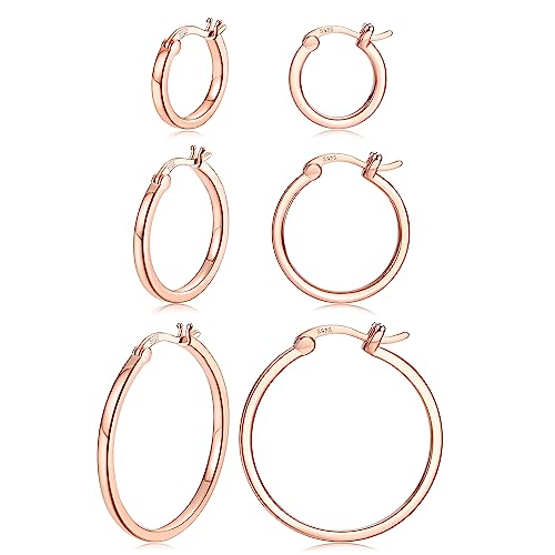 Roheafer 3 Paare Ohrringe mit 925 Sterling Silber Stift für Mädchen Rosegold Hoop Ohrringe Set für Damen Hypoallergen 13mm 15mm 20mm von Roheafer