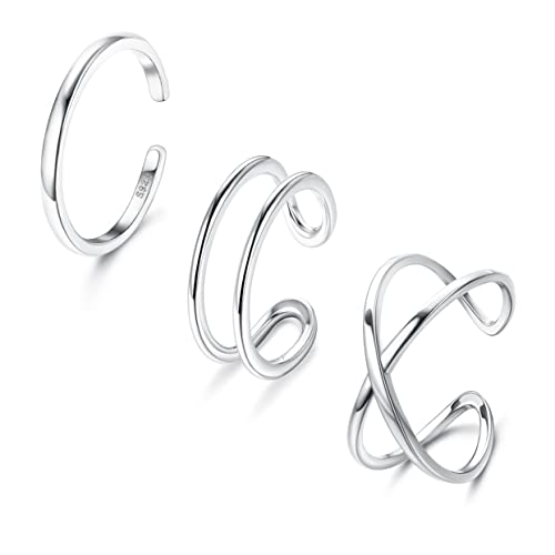 Roheafer 3 Stück 925 Sterling Silber Verstellbare Ringe für Damen Stapelbare Kreuz Pfeil Herz Mond Stern Ringe Hypoallergene Daumen Knöchel Einfache Ring-Set für Herren Größe 52-59 von Roheafer