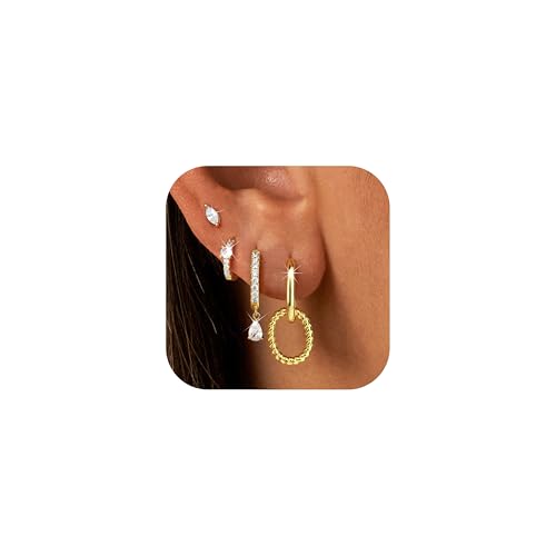 Roheafer 4 Paar Ohrringe Gold Set für Damen 14K Vergoldet Kleine Ohrstecker Hypoallergen Stapelbar Zirkonia Helix Piercings Ohr Gold Ohrstecker Creolen Ohrringe von Roheafer