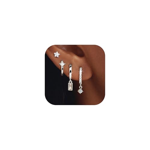 Roheafer 4 Paar Ohrringe Silber Set für Damen 14K Vergoldet Kleine Ohrstecker Hypoallergen Stapelbar Zirkonia Helix Piercings Ohr Gold Ohrstecker Creolen Ohrringe Set von Roheafer