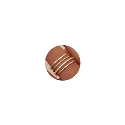 Roheafer 4er Goldringe für Damen Dünne 14K Vergoldete Ringe Stapelringe Daumenringe Finger Verlobungsringe Versprechensring-size 8 von Roheafer