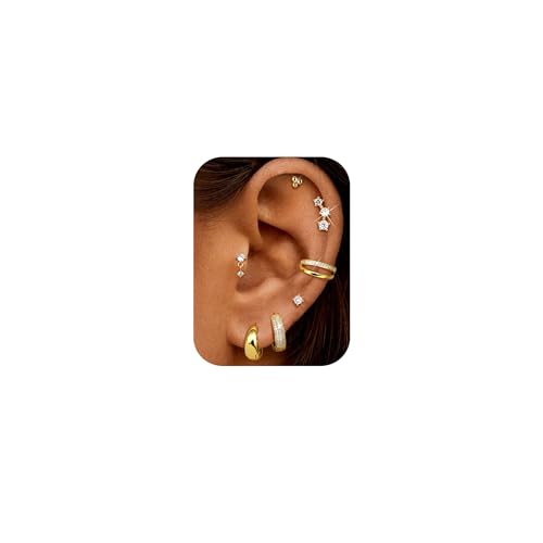 Roheafer 7 Paar Ohrringe Set für Damen 14K Vergoldete Creolen Ohrstecker Hypoallergen Chirurgenstahl Flachrücken Ohrschmuck Stapelbare Ohrringe für Helix/Tragus Piercings (G-Oval) von Roheafer