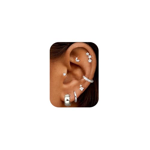 Roheafer 7 Paar Ohrringe Set für Damen 14K Vergoldete Creolen Ohrstecker Hypoallergen Chirurgenstahl Flachrücken Ohrschmuck Stapelbare Ohrringe für Helix/Tragus Piercings (S-Chunky) von Roheafer