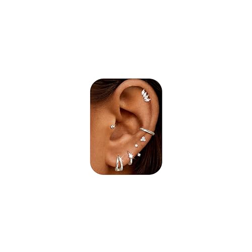 Roheafer 7 Paar Ohrringe Set für Damen 14K Vergoldete Creolen Ohrstecker Hypoallergen Chirurgenstahl Flachrücken Ohrschmuck Stapelbare Ohrringe für Helix/Tragus Piercings (S-Double) von Roheafer