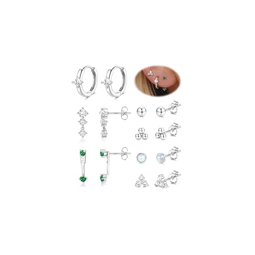 Roheafer S925 Sterling Silber Ohrringe für Frauen Hypoallergene Silber Ohrstecker Creolen für empfindliche Ohren Opal CZ Knorpel Ohrstecker Huggie Ohrring-Sets für mehrere Piercings von Roheafer