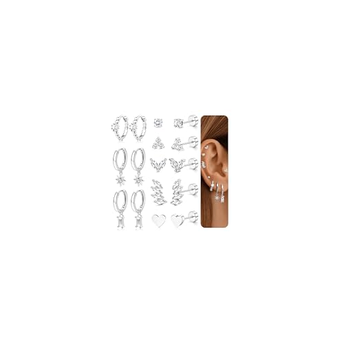 Roheafer 8 Paar Gold Ohrringe Set für Damen Hypoallergene 316L Chirurgenstahl Medizinische Ohrstecker Flacher 14K Vergoldet Stecker Cartilage Ohrringe von Roheafer