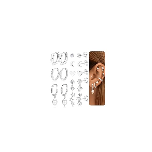 Roheafer 8 Paar Gold Ohrringe Set für Damen Hypoallergene 316L Chirurgenstahl Medizinische Ohrstecker Flacher 14K Vergoldet Stecker Cartilage Ohrringe von Roheafer