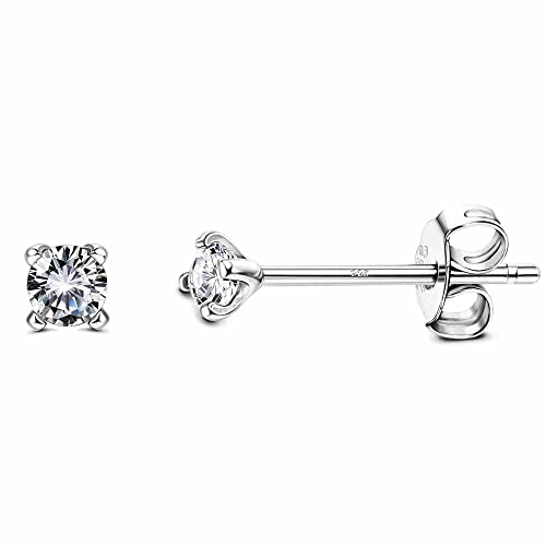 Roheafer 925 Sterling Silber Cubic Zirkonia Ohrstecker für Damen Männer, 2mm Tiny Lange Post Piercing Ohr Aurora Regenbogen Ohrringe Platin/Gold/Rose Gold Plattiert Ohrstecker Hypoallergenic von Roheafer