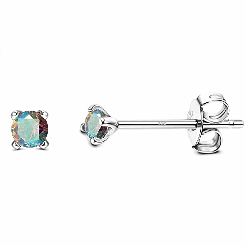 Roheafer 925 Sterling Silber Cubic Zirkonia Ohrstecker für Damen Männer, 2mm Tiny Lange Post Piercing Ohr Aurora Regenbogen Ohrringe Platin/Gold/Rose Gold Plattiert Ohrstecker Hypoallergenic von Roheafer