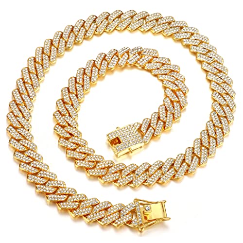 Roheafer Cuban link Chain Iced Out Kette Kubanische Kette, 13MM Miami Cuban Chain Gold Silber Halsketten Kette Diamantkette Hip Hop Schmuck Geschenk für Jungen von Roheafer