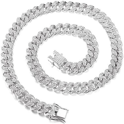 Roheafer Cuban link Chain Iced Out Kette Kubanische Kette, 13MM Miami Cuban Chain Gold Silber Halsketten Kette Diamantkette Hip Hop Schmuck Geschenk für Jungen von Roheafer