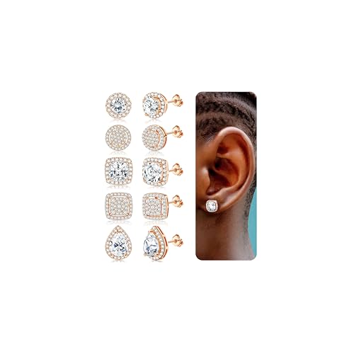 Roheafer Cubic Zirkonia Stud Ohrringes für Frauen Männer 18K Weißgold Hypoallergene 925 Sterling Silber Post Ohrringe Große Runde Quadrat Simulierte Diamant Stud Ohrringe Roségold von Roheafer