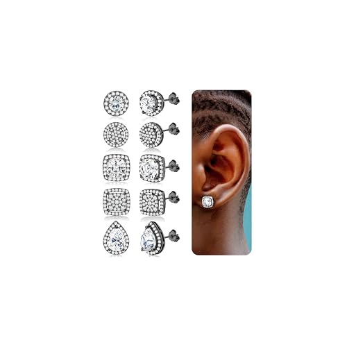 Roheafer Cubic Zirkonia Stud Ohrringes für Frauen Männer Hypoallergene 925 Sterling Silber Post Ohrringe Große Runde Quadrat Simulierte Diamant Stud Ohrringe Schwarz von Roheafer
