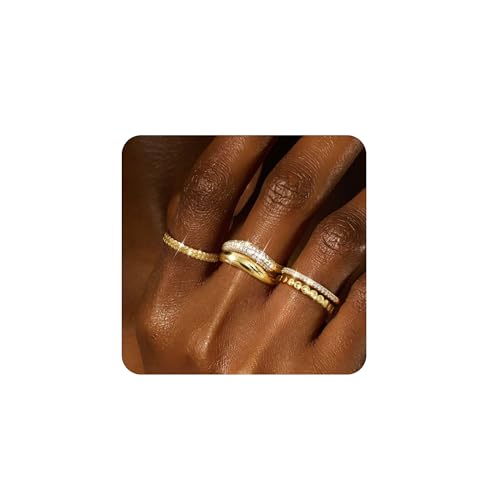 Roheafer Goldringe für Damen 14K Vergoldete Stapelringe Zirkonia Daumen Ring Set Aussage klobig Band Ringe Wasserfeste Ringe Versprechen Engagement Ringe-G8 von Roheafer