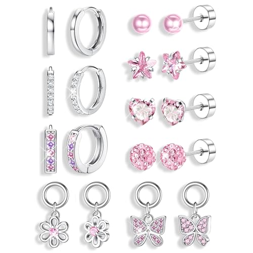 Roheafer Hypoallergene Ohrringe für Frauen Flache Rückseite Chirurgenstahl Ohrring für empfindliche Ohren Niedliche Frauen Ohrringe Set Frauen Ohrringe Schmuck Rosa Farbton von Roheafer