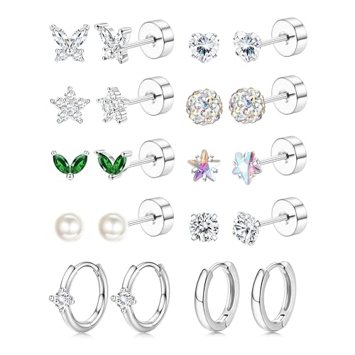 Roheafer 316L Edelstahl Flatback Ohrstecker Hautfreundlich mit 14K Gold Piercing-Stacks für Helix Tragus Mini Hoops im Trenddesign Style A Argenté von Roheafer