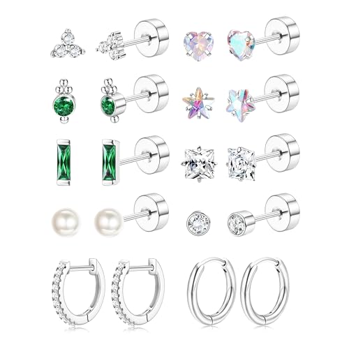 Roheafer 316L Edelstahl Flatback Ohrstecker Hautfreundlich mit 14K Gold Piercing-Stacks für Helix Tragus Mini Hoops im Trenddesign Style B Argenté von Roheafer