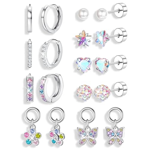 Roheafer Hypoallergenic Ohrringe für Frauen flache Rückseite Chirurgenstahl Ohrring für empfindliche Ohren niedlich Frauen Ohrringe Set Frauen Ohrringe Schmuck Farbe Tone von Roheafer