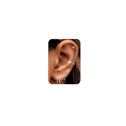 Roheafer Kleine Silber Hoop Ohrringe Hypoallergene Flache Rücken Ohrringe Edelstahl Silber Knorpel Ohrring Sets für mehrere Piercing Kleine Hoop Flatback Ohrstecker SA von Roheafer