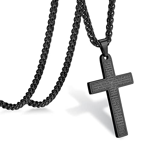Roheafer Kreuz Halskette für Herren Silber/Schwarz Edelstahl Bibelvers Kreuz Kette für Damen Gebet des Herrn Glaube Anhänger 61 Zentimeter von Roheafer