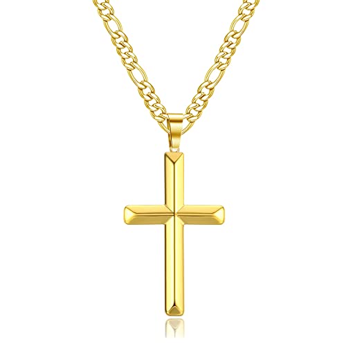 Roheafer Kreuz Kette Edelstahl, 18 Karat Vergoldete Figarokette, Schwarzes Gold Silber Abgeschrägter Kreuz Anhänger, Einfache Kette Herren Damen von Roheafer