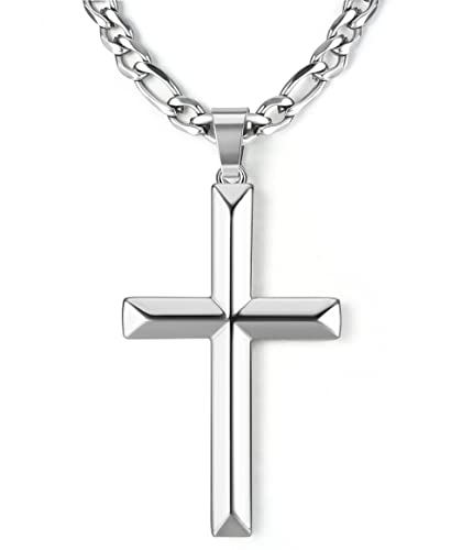 Roheafer Kreuz Kette Edelstahl, 18 Karat Vergoldete Figarokette, Schwarzes Gold Silber Abgeschrägter Kreuz Anhänger, Einfache Kette Herren Damen von Roheafer