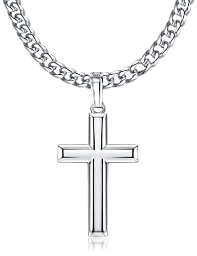 Roheafer Kreuz Kette Für Herren Damen 925 Sterling Silber Halskette Kreuz Anhänger Kubanische Kette Abgeschrägt Kreuz Schmuck 56 Zentimeter von Roheafer