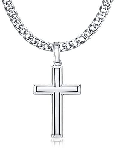 Roheafer Kreuz Kette Für Herren Damen 925 Sterling Silber Halskette Kreuz Anhänger Kubanische Kette Abgeschrägt Kreuz Schmuck 61 Zentimeter von Roheafer