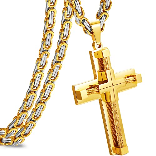 Roheafer Kreuz Kette Herren, 316L Edelstahl Kreuz Anhänger, Gold, Silber, Schwarz Byzantinische Kette Halskette für Herren Jungs 61cm von Roheafer