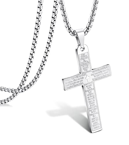 Roheafer Kreuz Kette Herren Silber Kreuz Halskette für Herren Damen Edelstahl Kruzifix Kreuz Anhänger mit 60 Zentimeter Kette Geschenk von Roheafer