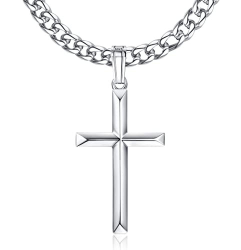 Roheafer Kreuz kette für Herren 925 Sterling Silber Kubanische Kette Kreuz Anhänger für Damen Halskette Kreuz Religiöse Geschenke Schmuck 46 Zentimeter von Roheafer