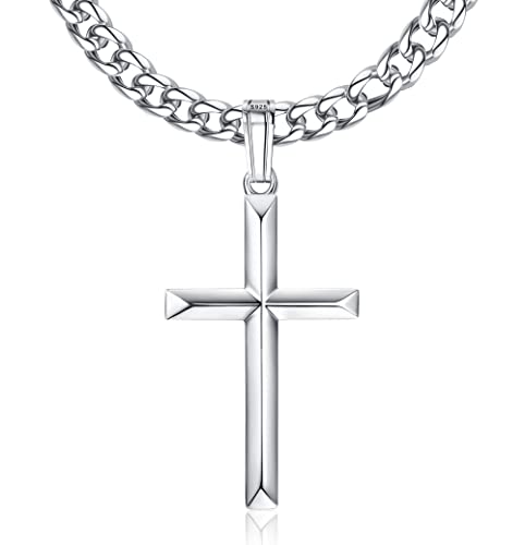 Roheafer Kreuz kette für Herren 925 Sterling Silber Kubanische Kette Kreuz Anhänger für Damen Halskette Kreuz Religiöse Geschenke Schmuck 51 Zentimeter von Roheafer