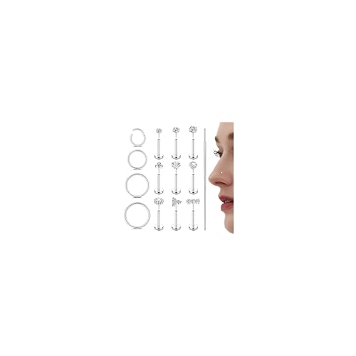 Roheafer Nasenpiercing Chirurgenstahl Nasenring für Frauen Männer Nasenstecker Helix Piercings Gewindeloses Einstecken Lippenpiercing Medusa Labret Piercing Ohr Silber 18G 8MM von Roheafer