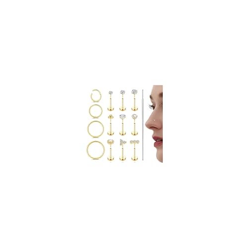 Roheafer Nasenpiercing Chirurgenstahl Nasenring für Frauen Männer Nasenstecker Helix Piercings Gewindeloses Einstecken Lippenpiercing Medusa Labret Piercing Ring Conch Tragus Piercing Ohr Gold 20G 8MM von Roheafer