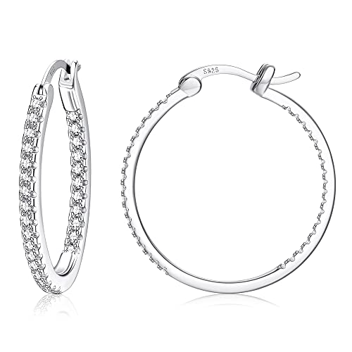 Roheafer Ohrringe für Mädchen mit 925 Sterling Silber Stift Cubic Zirkonia Silber Hoop Ohrringe Set für Damen Hypoallergen 13mm/15mm/20mm/30mm/40mm von Roheafer