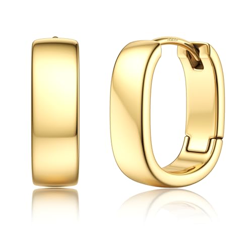 Roheafer Silber 925 Creolen Ohrringe Damen, 14K Vergoldete Kleine Klobige Ohrringe Hypoallergen Ohrring Mini Dicke Creolen Huggie Ohrring(Square-G) von Roheafer