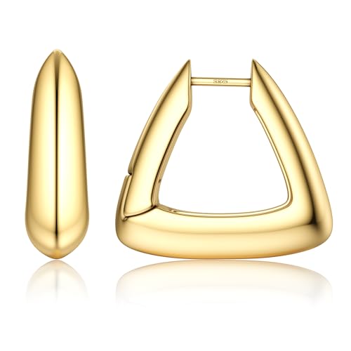 Roheafer Silber 925 Creolen Ohrringe Damen, 14K Vergoldete Kleine Klobige Ohrringe Hypoallergen Ohrring Mini Dicke Creolen Huggie Ohrring(Triangle-G) von Roheafer