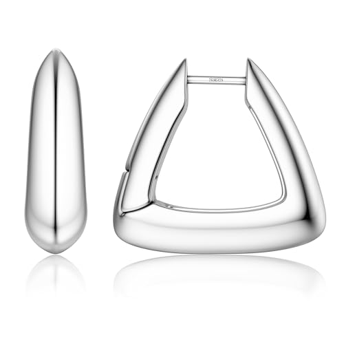 Roheafer Silber 925 Creolen Ohrringe Damen, 14K Vergoldete Kleine Klobige Ohrringe Hypoallergen Ohrring Mini Dicke Creolen Huggie Ohrring(Triangle-S) von Roheafer