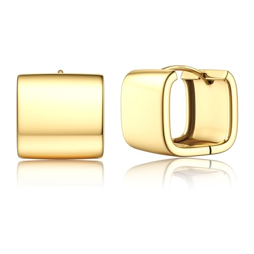 Roheafer Silber 925 Creolen Ohrringe Damen, 14K Vergoldete Kleine Klobige Ohrringe Hypoallergen Ohrring Mini Dicke Creolen Huggie Ohrring(W Square-G) von Roheafer