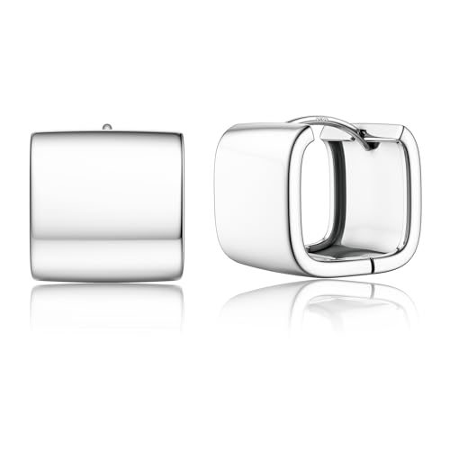 Roheafer Silber 925 Creolen Ohrringe Damen, 14K Vergoldete Kleine Klobige Ohrringe Hypoallergen Ohrring Mini Dicke Creolen Huggie Ohrring(W Square-S) von Roheafer