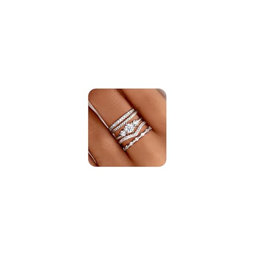 Roheafer Stapelbare Silberne Ringe für Frauen Minimalistische Nicht Flecken Kubische Zirkonia Daumen Ring Set Dainty Silber Knuckle Frauen Ringe Größe 10 von Roheafer