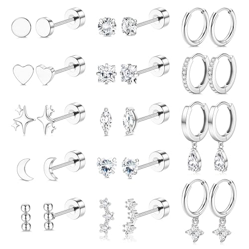Roheafer hypoallergene flache Rücken Ohrringe für Frauen Chirurgische Edelstahl Stud Hoop Ohrringe für empfindliche Ohren Silber Flatback Stud Knorpel Ohrring Set Roheafer hypoallergene flache Rücken Ohrringe für Frauen Chirurgische Edelstahl Stud Hoop Ohrringe für empfindliche Ohren Silber Flatback Stud Knorpel Ohrring Set von Roheafer
