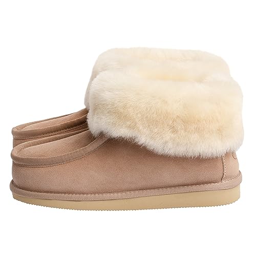 Rohn Moden Lammfell Hausschuhe Puffin, Hüttenschuhe, mit EVA-Sohle und aus echtem Fell für Damen und Herren in Top Qualität, beige (Größe 39) von Rohn Moden
