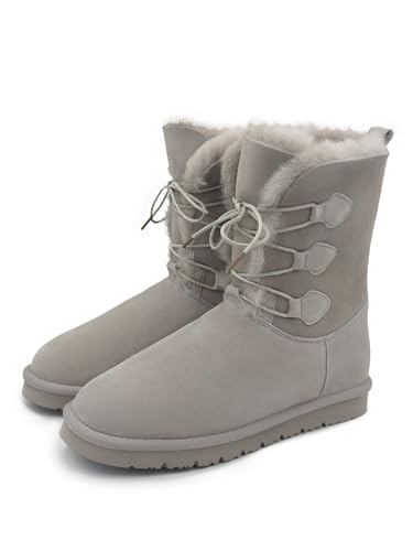 Rohn Moden Lammfell Boots Oslo für Damen, Winter Stiefel aus echtem Schaffell, warme Schneeschuhe in Grau, Größe 37 von Rohn Moden